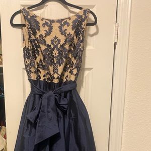 Navy and cream long formal evening gown.